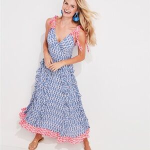 Vineyard Vines Blue and White Leaf Print Dress